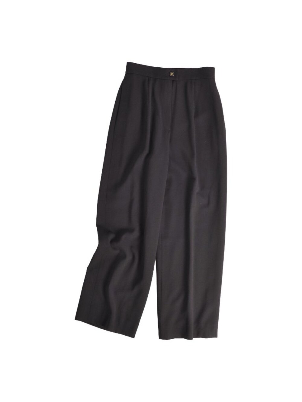 Chanel 95P Vintage Pants Trousers Wide CC Logo Button Wool Black 40